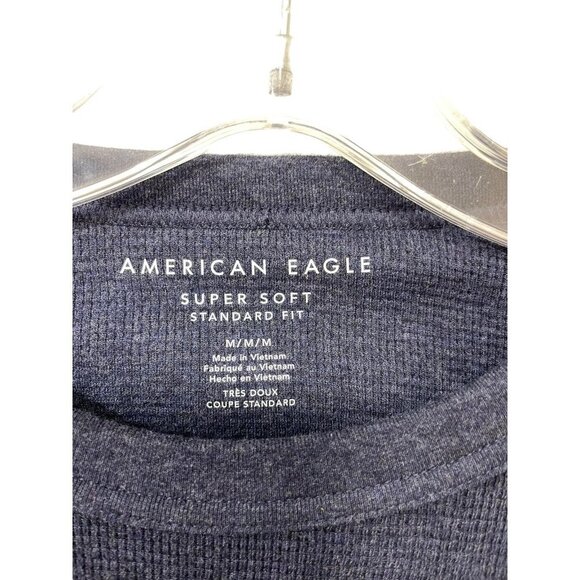 American Eagle Outfitters Navy Long Sleeve Super Soft Waffle Knit Shirt M - Picture 3 of 8